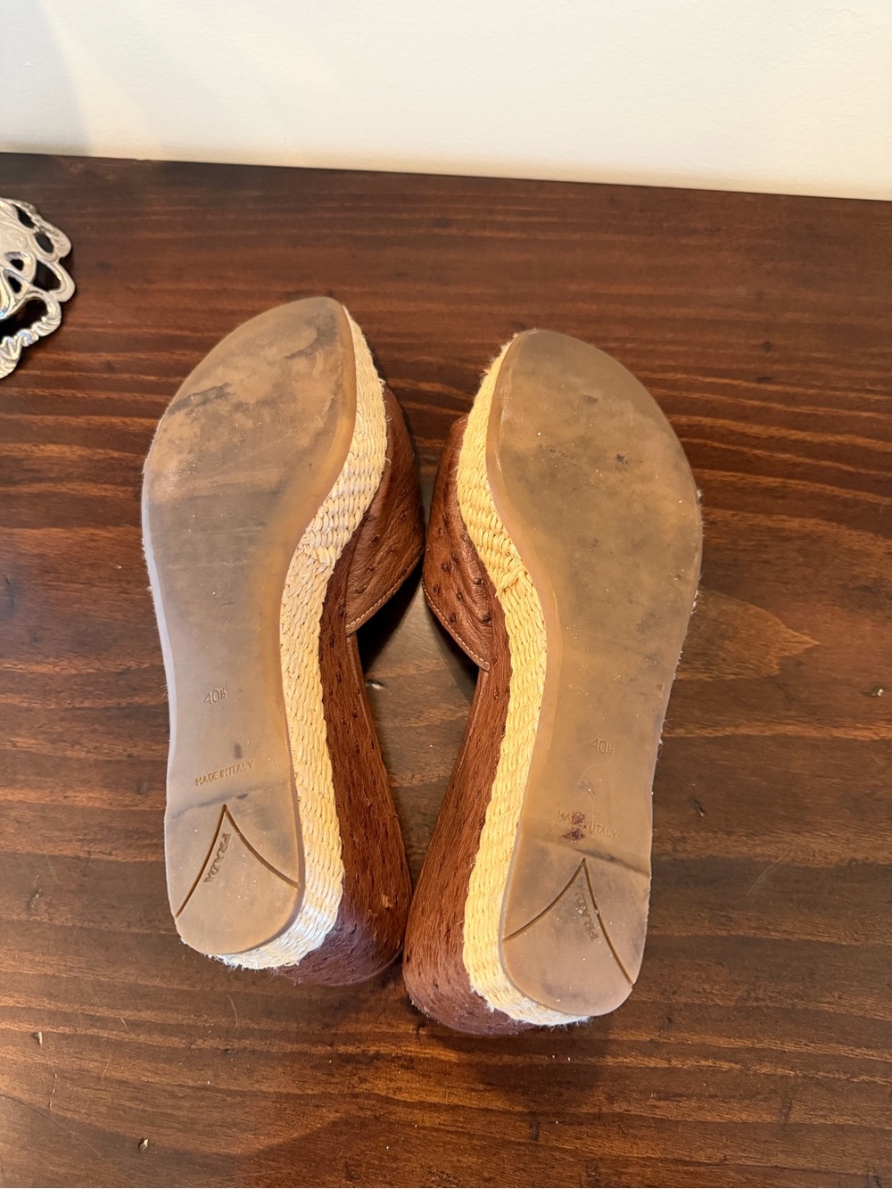 Prada Brown Leather Espadrille Wedge Slides - Picture 5 of 5